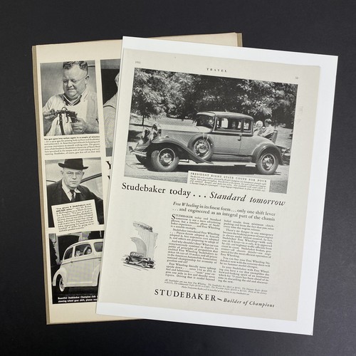 Vintage 1931 1939 Studebaker Automobile Car Print Ad Lot of 2