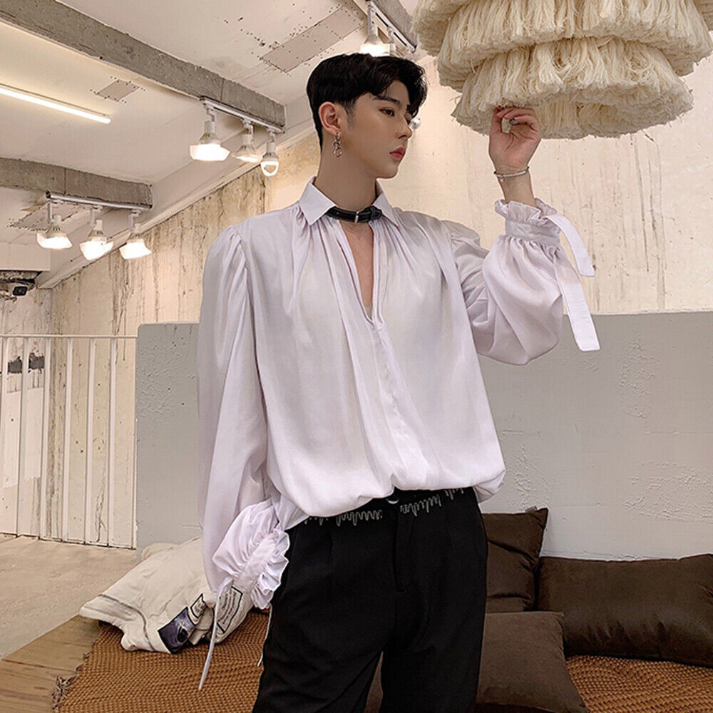 Men Vampire Top Shirt Bell Long Sleeve T-shirt Chocker Belt Men Vampire Top Shirt Bell Long Sleeve T-shirt Chocker Belt