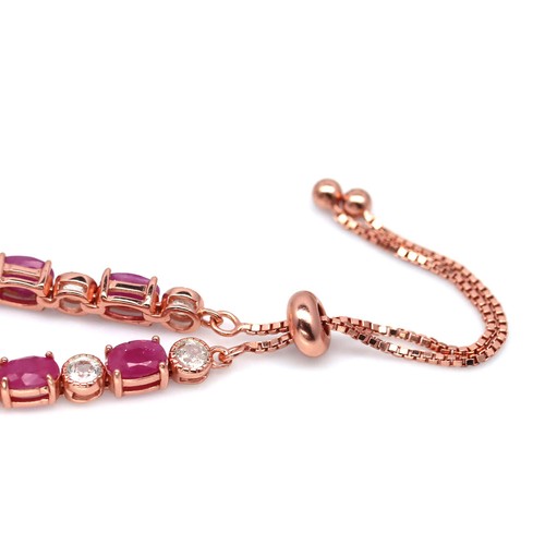 Gemstone Heated 4 x 6 MM. Red Ruby & White Zircon Bracelet 925 Sterling Silver - Picture 3 of 5
