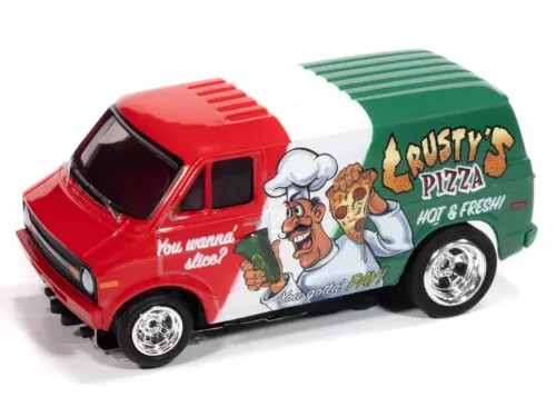 Auto World 4Gear 1973 Dodge Pizza Delivery Van Rosso e Verde SC414 Slot Car