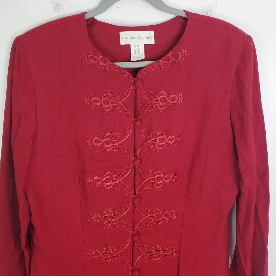 Casual Corner Vintage Overcoat Womens 12 Longline Red Retro Covered Buttons - Image 2 of 4