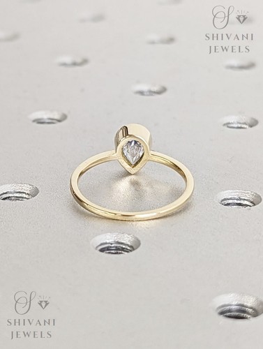 IGI Certified 1Ct Pear Lab Grown Diamond Solitaire Solid Gold Ring For Women - Picture 4 of 7