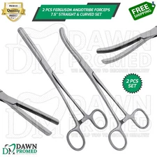 2 Pcs Ferguson Angiotribe Forceps 7.5" Straight & Curved Veterinary Set German G
