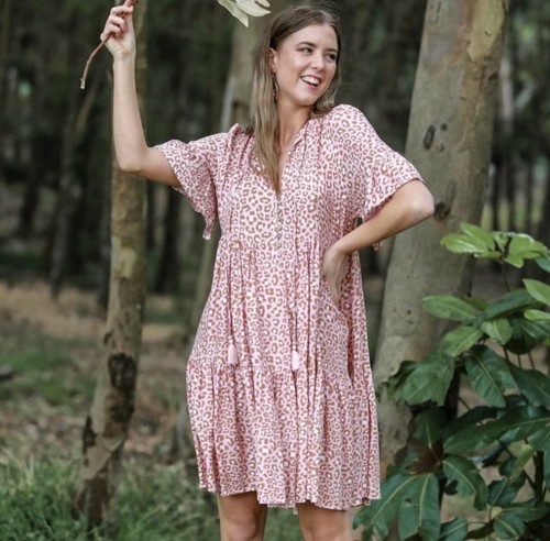 Salty Bright Womens Animal Tiered Dress 
