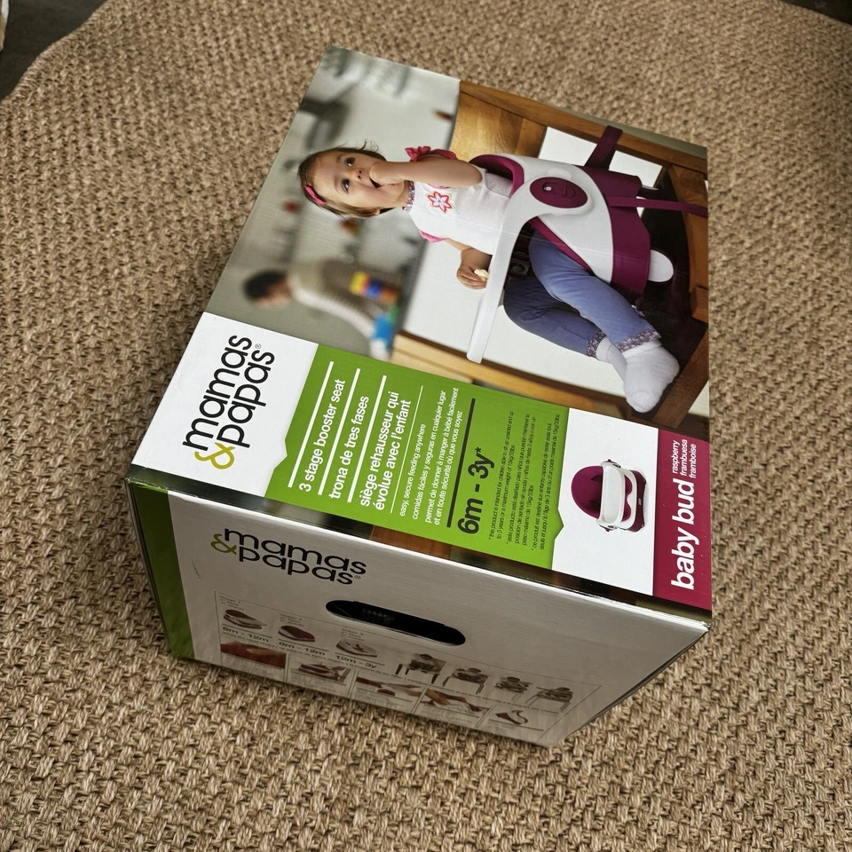 Asiento elevador Mamas & Papas Baby Bud para comedor, bandeja desmontable, arnés rosa Foto 3 de 4