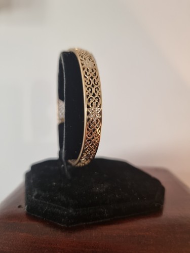 Ladies Two-Tone Gold 9ct (375, 9K) Rare Filigree Openwork Vintage Bangle - Picture 4 of 7