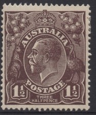 AUSTRALIA 1918-23 1.1/2d BLACK-BROWN  KGV STAMP MH 1st.WMK PERF.14 SG.58