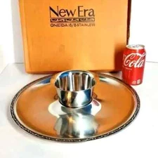 Vintage New Era Oneida 18/8 Stainless 2 Piece Chip and Dip in Original Box EUC