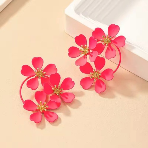 Rosa florale Statement Ohrringe - kräftige Gold-Akzent Creolen Ohrhänger - Bild 1 von 3