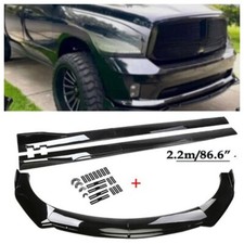 Black Front Bumper Lip Splitter Spoiler Side Skirt Body Kit For Dodge Ram 1500