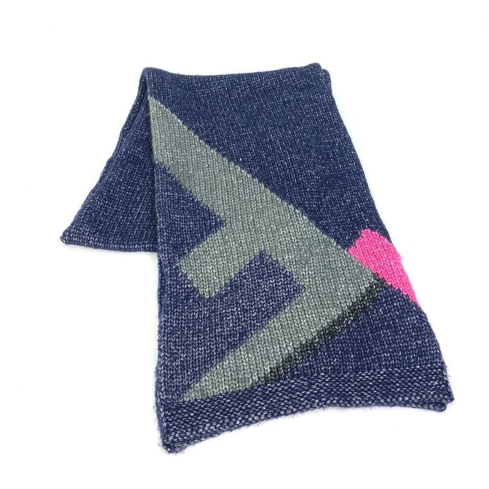 FENDI F logo knit Scarf wool silk Navy Based pink