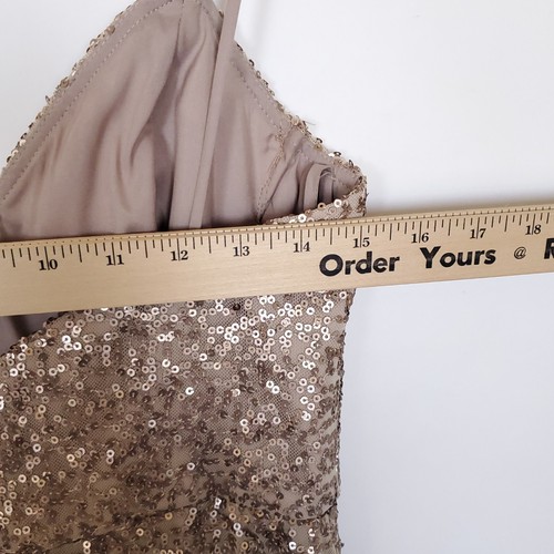 Amsale Samantha Gold Sequin Spaghetti Strap Bridesmaid/Formal Gown Size 6 BHLDN - Picture 14 of 16