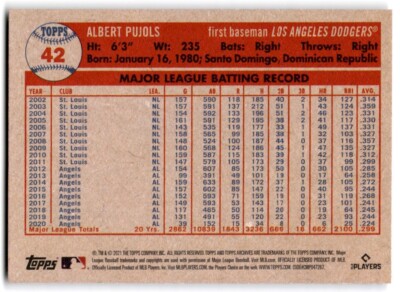 2021 Topps Archives Albert Pujols Los Angeles Dodgers #42 | eBay