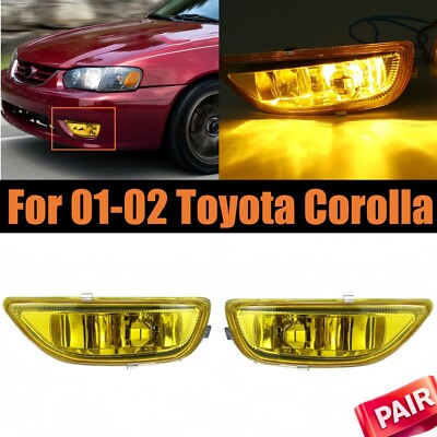Pair of Front Fog Driving Light Lamp For 01 02 Toyota Corolla, LH RH Yellow Lens