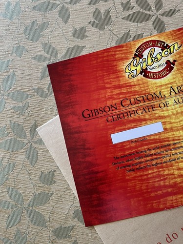 Gibson Custom Shop Certificate Of Authenticity ~ Les Paul ~ SG ~ All Models - Picture 3 of 3
