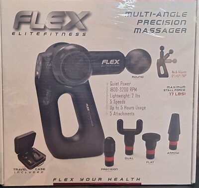 Flex Elite Fitness Multi Angle Precision Massager w/ 5 heads & Travel Case NIBox