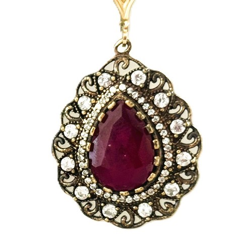 Vintage Turkish/Ottoman Style Sterling & Glass Ruby Drop Earrings From Oman - Picture 2 of 6