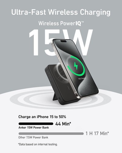 Anker MagGo 10K 10000mAh Magnetic Power Bank with Q12, Black, Cable Inc - Picture 7 of 7