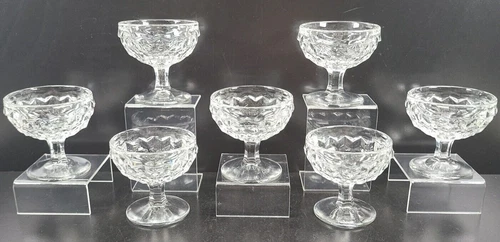 7 Fostoria American Clear Low Sherbet Set Vintage Elegant Cube 2056 Stemware Lot