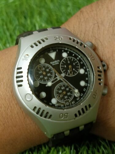 SWATCH IRONY SWISS QUARTZ CHRONOGRAPH BLACK DIAL MEN'S DATE VINTAGE