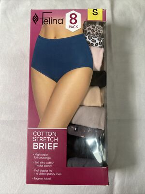 NEW FELINA MULTI-COLOR 8 PK COTTON STRETCH BRIEF PANTIES SZ S #822B