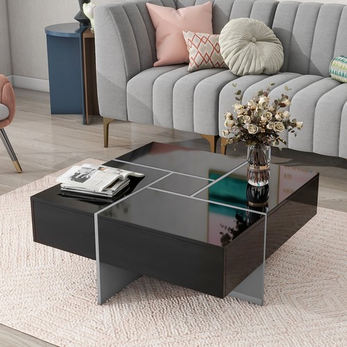UV High-gloss Square Coffee Table w/4 Hidden Storage,Extendable Sliding Tabletop - Picture 13 of 20