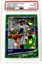 2020 Donruss Optic #98 Ozzie Albies GREEN CRACKED ICE PRIZM PSA 10 GEM (5/7)