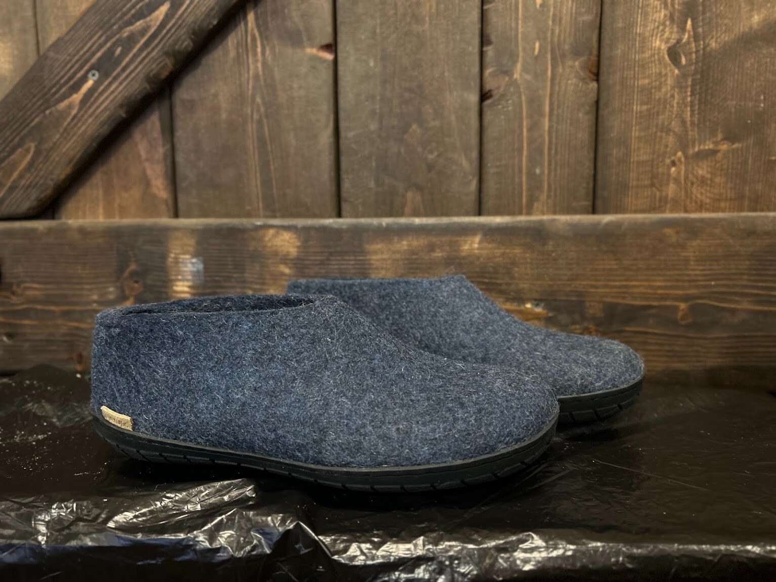 SAOLA Glerups Scarpa Ciabatta in Lana Navy con Suola Fondo in Gomma Nera Taglia EU 37