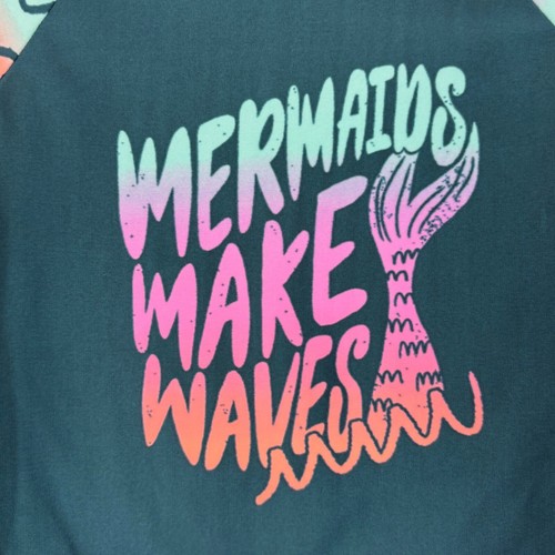 Cat & Jack Girls Medium Long Sleeve Swim Top Rash Guard Green Mermaids Make Wave - Picture 3 of 7