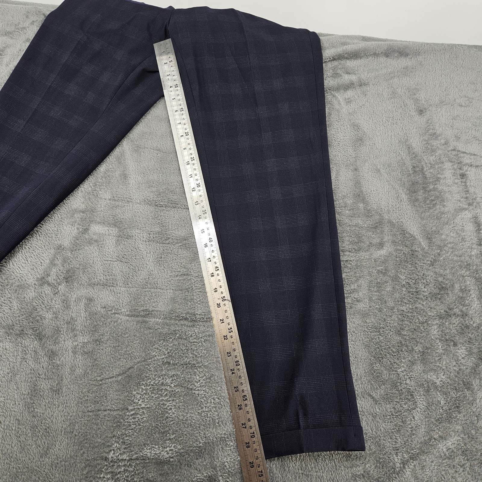 M&S Mens Navy Check Smart Trousers 32W 31L Regular Stretch Formal Office image 3