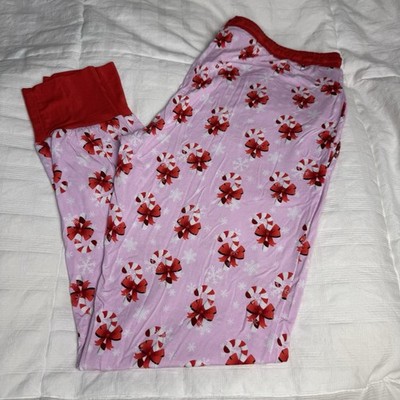 Women s Snuggle Bums Christmas Candy Cane & Bows Bamboo Pink & Red Pajama Pants