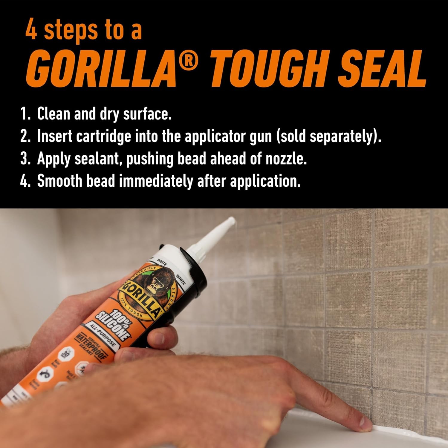 Gorilla Waterproof Caulk & Seal Silicone Sealant, 10oz 1 Pack, White 