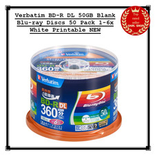 Verbatim BD-R DL 50GB Blank Blu-ray Discs 50 Pack 1-6x White Printable NEW