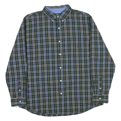 CHAPS Herren Grün & Blau Karierte Hemd 2XL Button-Down Kragen Langarm Baumwolle