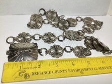 Vintage Concho Belt 70s Fiesta Stamped Southwestern Boho Silver Tone Metal 33