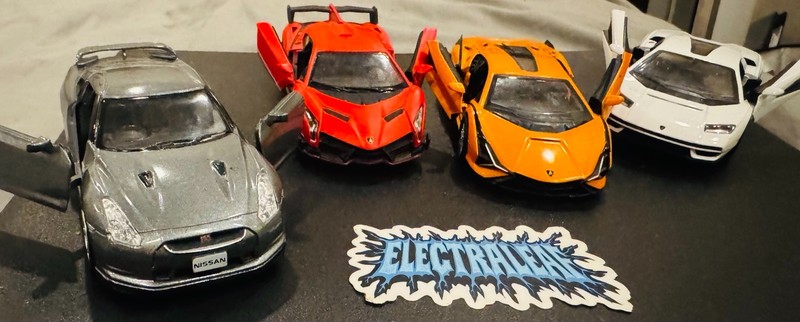 Lot of 4 Diecast Model Cars w/ Opening Doors Nissan GT-R Orange White Red Gray