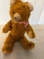 Vintage 1950s 60s Teddy Bear 14" Jointed Working Squeaker Plastic Eyes Plush