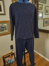 Loft Women's Blue,Potta Dot Gold Pj's/ Small Long Sleeve Pajama Set/ pockets