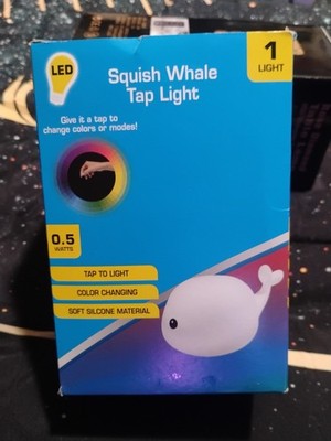 Squish Whale Tap Light LED Nightlight Night Kids Bedroom Flashlight Plastic