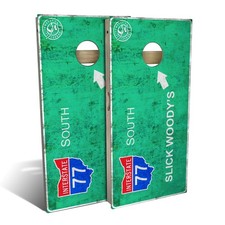 Ohio Cornhole Boards Skip's Garage Highway Sign Portable Outdoor Game Set