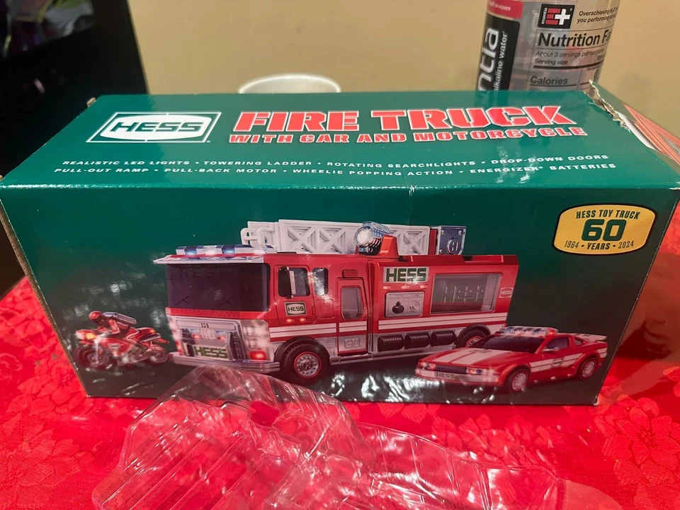 BRAND NEW - 2024 HESS TOY TRUCK 60TH ANNIVERSARY FIRE TRUCK CAR & MOTORCYCLE - Image 2 of 4