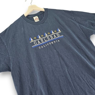 Alstyle Carlsbad California Embroidered Logo T Shirt Mens XL Blue Sailboats VTG