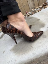 Charlotte Russe Leather Brown Reptile Patent Leather Stiletto Heels