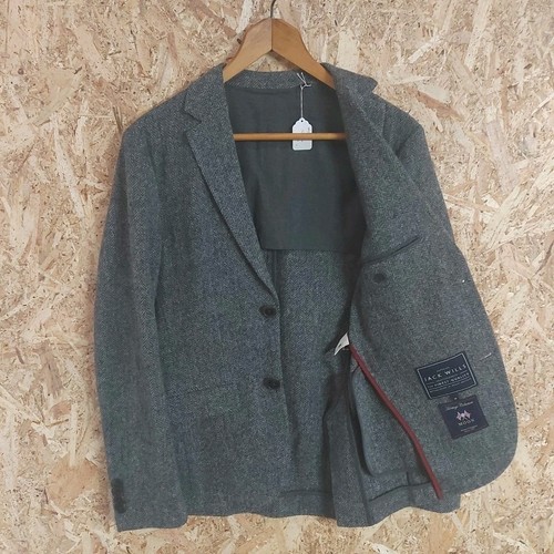 34R Jack Wills x Moon Tweed Blazer Jacket Mens Grey Herringbone Wool XS - Picture 11 of 12