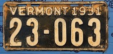 LICENSE PLATE PLATES Vermont 1931 23&ndash;063