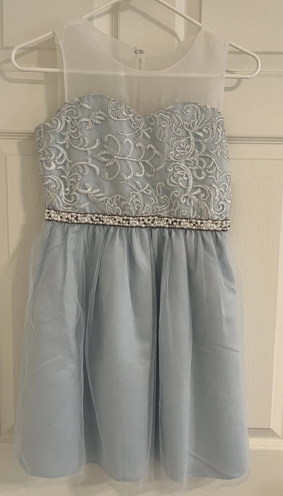 NWT Girls Rare Editions Floral Lace Dress silver threads Size 14 Macy’s