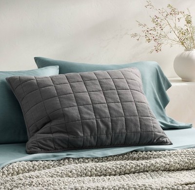   Casaluna Standard Heavyweight Linen Blend Quilt 1 Pillow Sham Dark Gray 