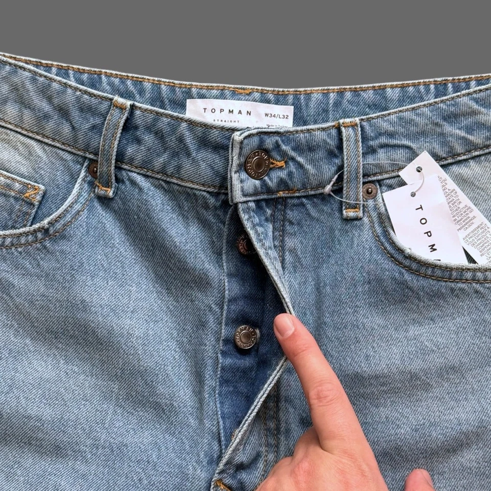 Topman прямые штанины джинсовые шорты светло-синий стирка размер 34 новый с Ярлыками - Изображение 3 из 4