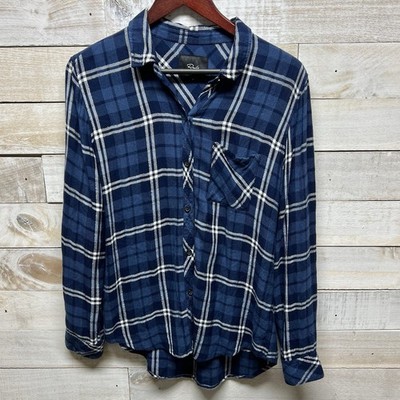 Rails Button Up Hunter Flannel Top Womens Medium Midnight Blue Plaid Lightweight