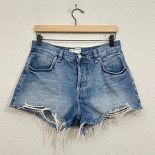 WE THE FREE Now Or Never Denim Shorts Women Sz 28 Blue Cut Off Distressed Grunge